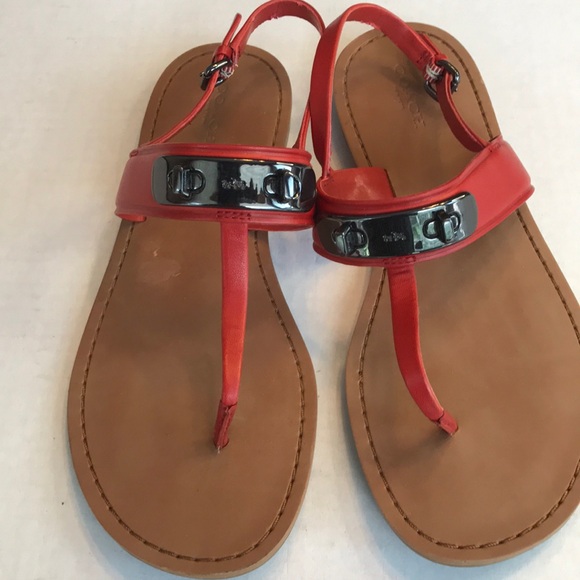 Coach Rust Leather Thong Sandals with Black Chrome Accents Size 8.5 - Picture 1 of 9